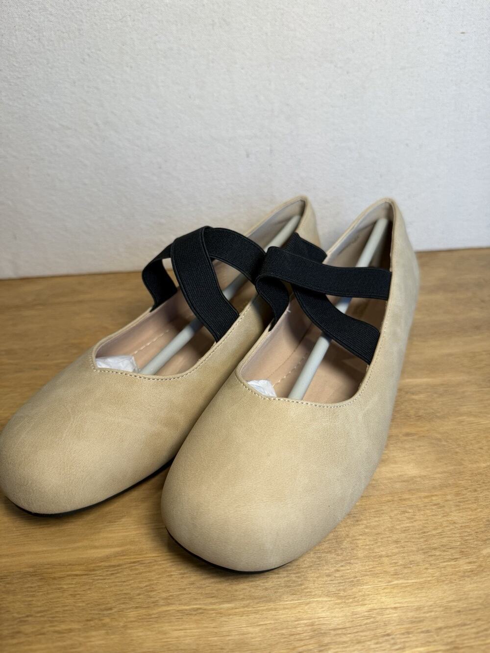 Pandaninjia Girls Ballet Flats Nude Nubuck Elastic Strap Shoes US Big Kid 5 New
